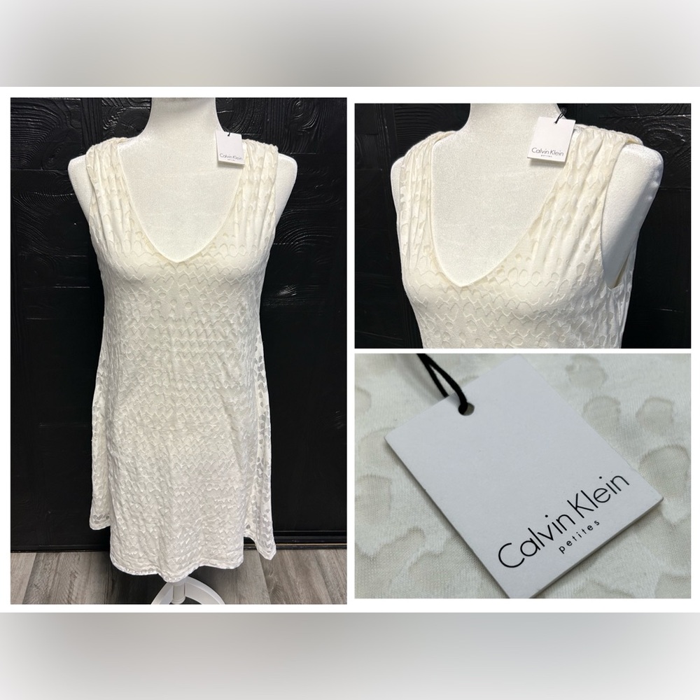 Calvin Klein NWT Burnout White Shift Dress Size‎ PL Beach Resort Vacation Summer